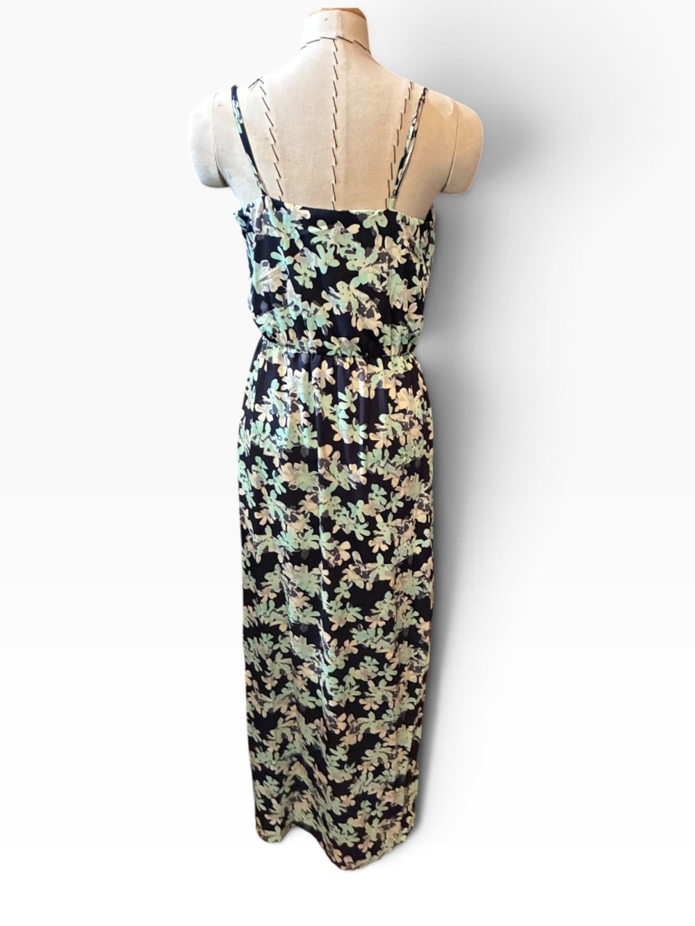 Banana Republic Uniqlo Navy Maxi Dress with Mint Floral Print Sz 2 - Picture 3 of 10